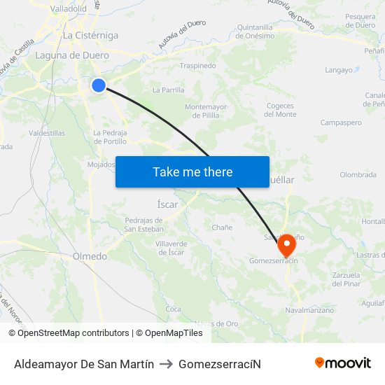 Aldeamayor De San Martín to Gomezserrací­N map