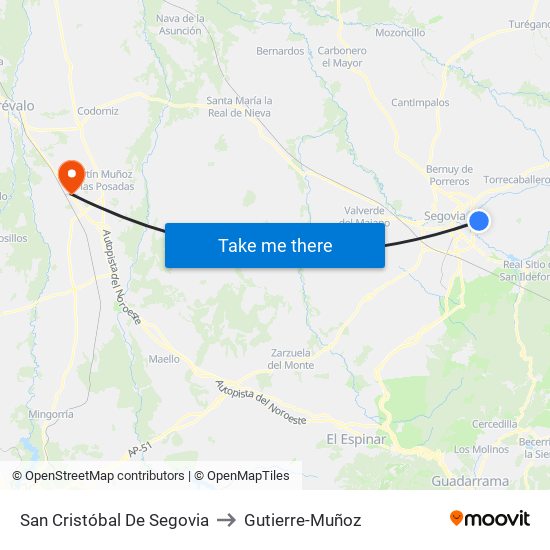 San Cristóbal De Segovia to Gutierre-Muñoz map