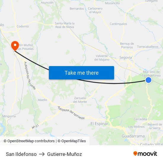 San Ildefonso to Gutierre-Muñoz map