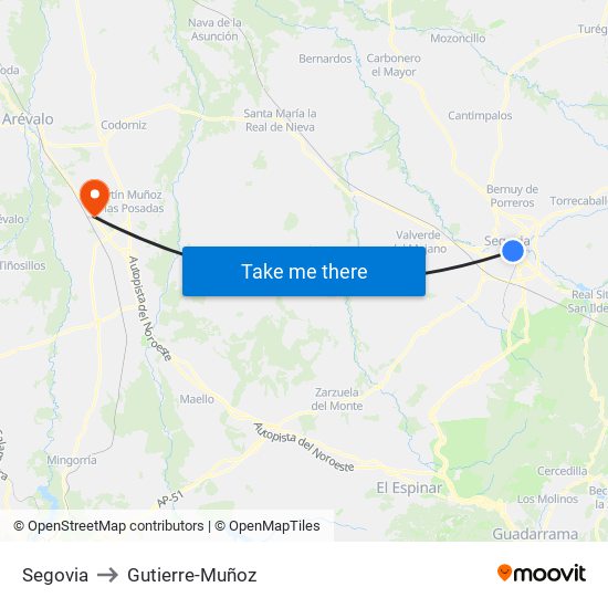 Segovia to Gutierre-Muñoz map