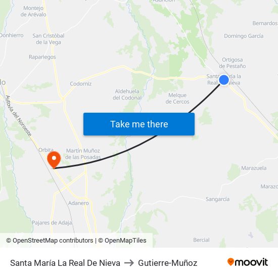 Santa María  La Real De Nieva to Gutierre-Muñoz map