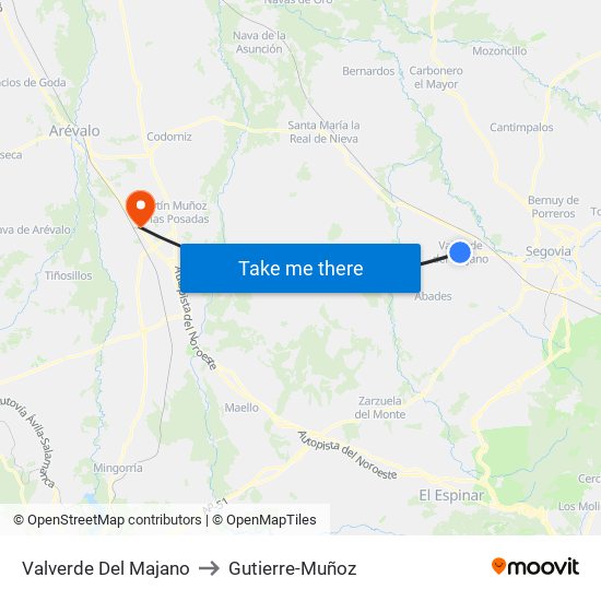 Valverde Del Majano to Gutierre-Muñoz map