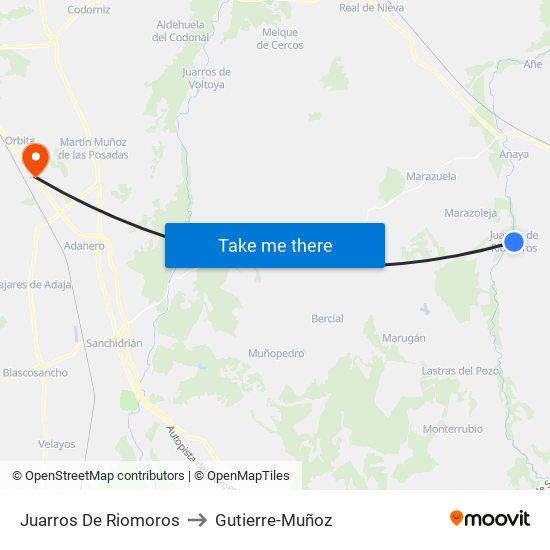 Juarros De Riomoros to Gutierre-Muñoz map