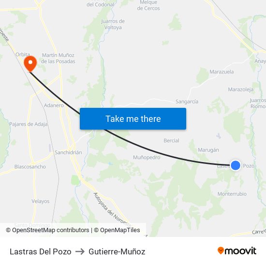 Lastras Del Pozo to Gutierre-Muñoz map