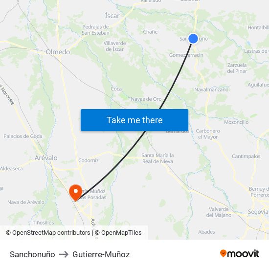 Sanchonuño to Gutierre-Muñoz map