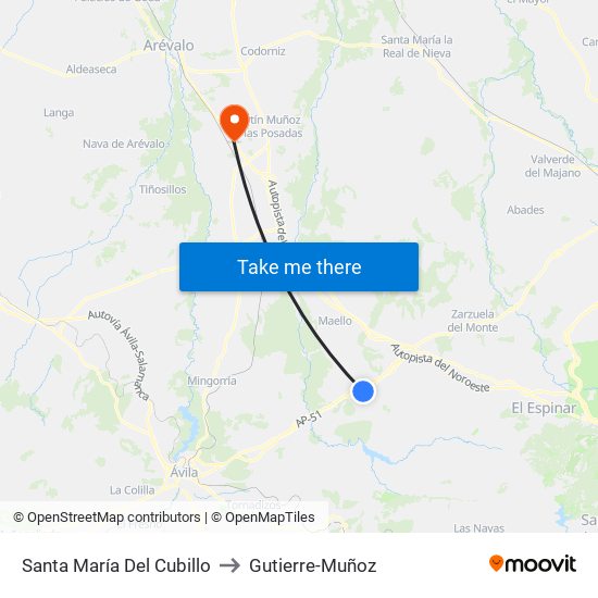 Santa María Del Cubillo to Gutierre-Muñoz map