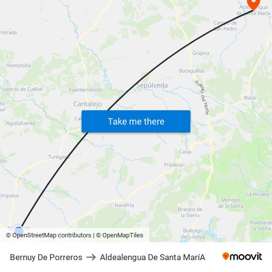 Bernuy De Porreros to Aldealengua De Santa Marí­A map