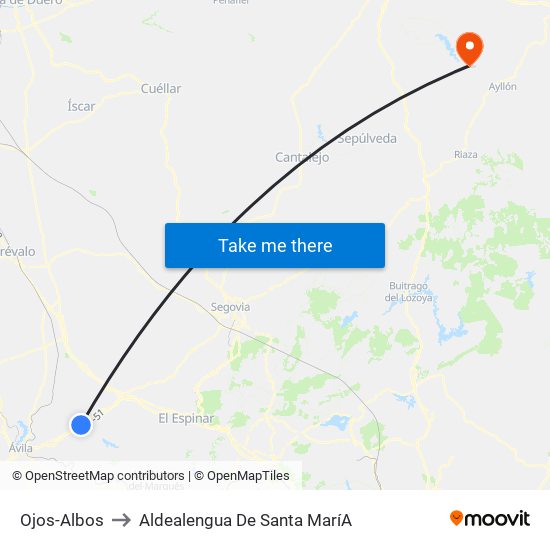 Ojos-Albos to Aldealengua De Santa Marí­A map