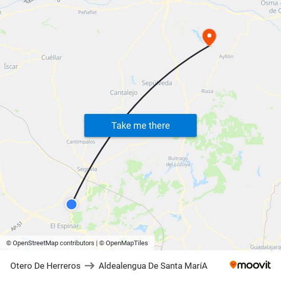 Otero De Herreros to Aldealengua De Santa Marí­A map