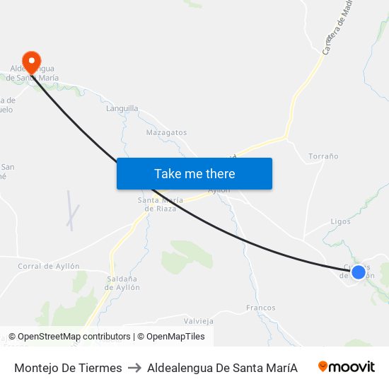 Montejo De Tiermes to Aldealengua De Santa Marí­A map