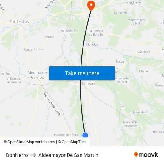 Donhierro to Aldeamayor De San Martín map