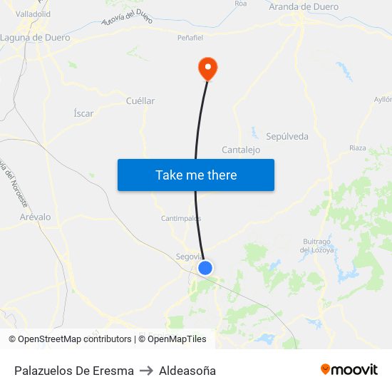 Palazuelos De Eresma to Aldeasoña map