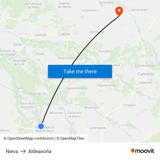 Nieva to Aldeasoña map