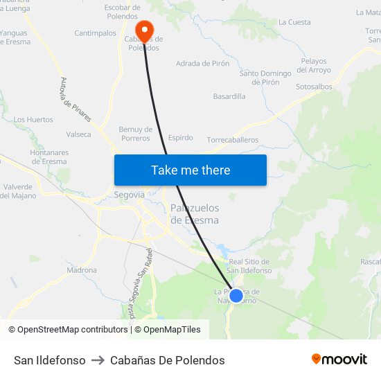 San Ildefonso to Cabañas De Polendos map