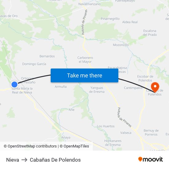 Nieva to Cabañas De Polendos map
