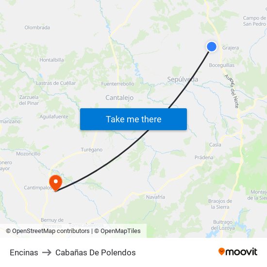 Encinas to Cabañas De Polendos map