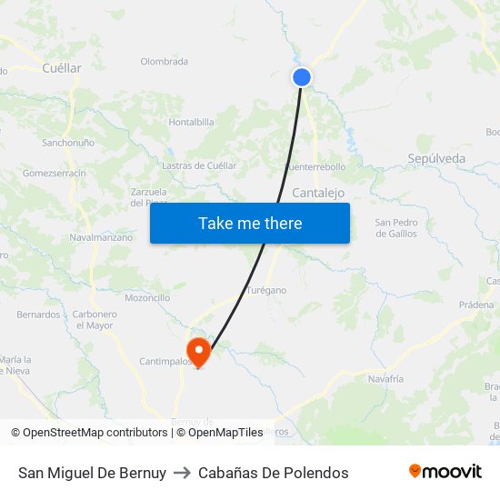 San Miguel De Bernuy to Cabañas De Polendos map