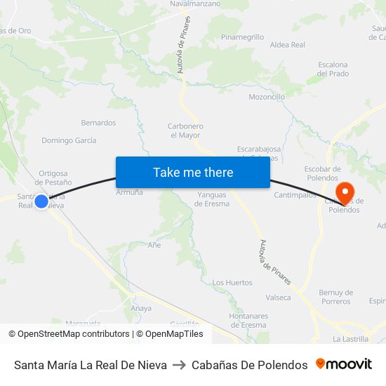 Santa María  La Real De Nieva to Cabañas De Polendos map