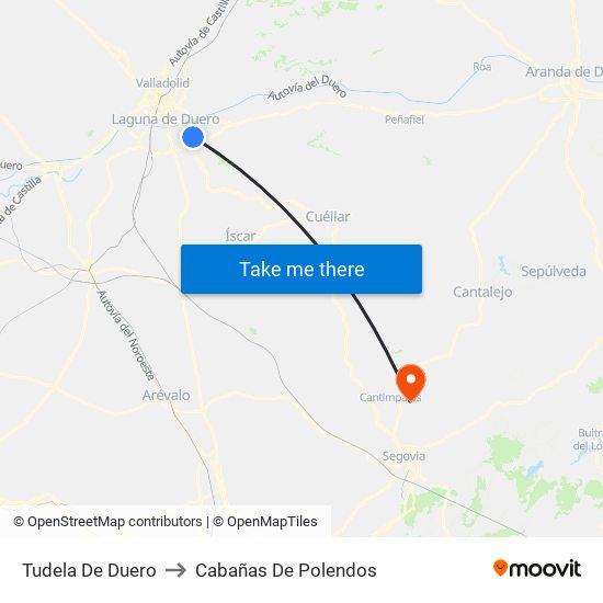 Tudela De Duero to Cabañas De Polendos map
