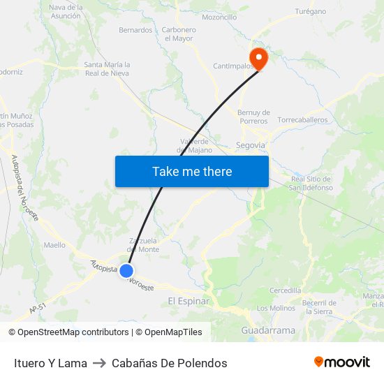 Ituero Y Lama to Cabañas De Polendos map