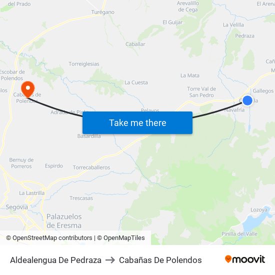 Aldealengua De Pedraza to Cabañas De Polendos map