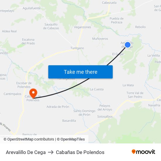 Arevalillo De Cega to Cabañas De Polendos map