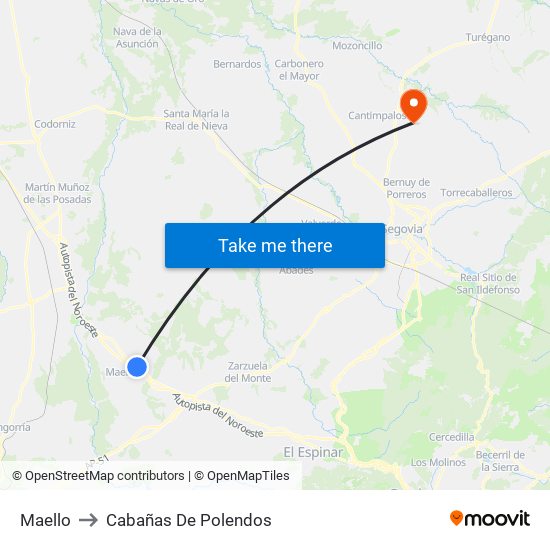 Maello to Cabañas De Polendos map