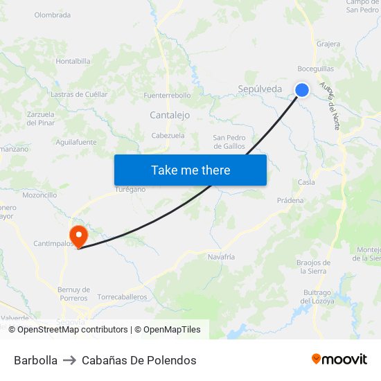 Barbolla to Cabañas De Polendos map