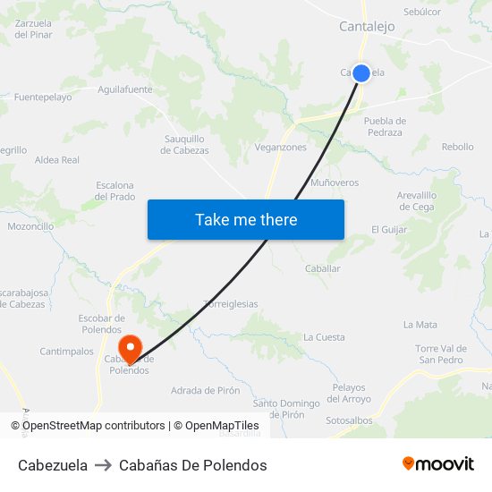 Cabezuela to Cabañas De Polendos map