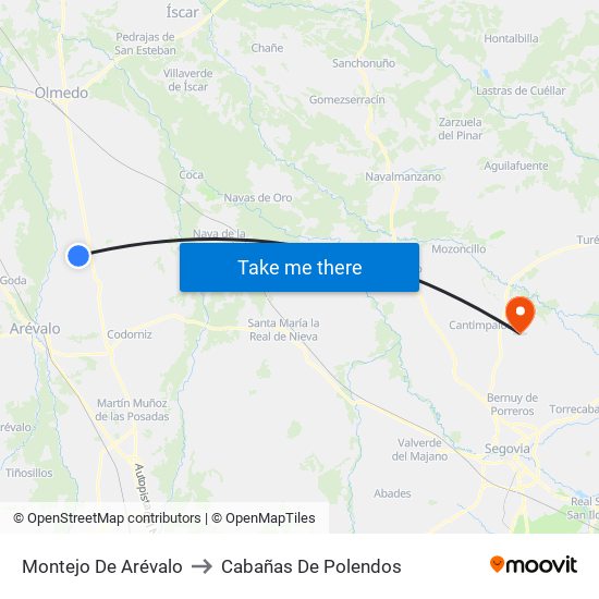 Montejo De Arévalo to Cabañas De Polendos map