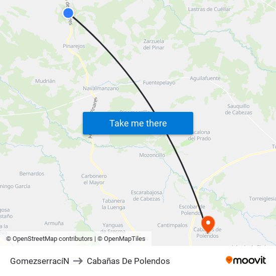 Gomezserrací­N to Cabañas De Polendos map