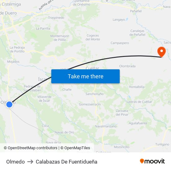 Olmedo to Calabazas De Fuentidueña map