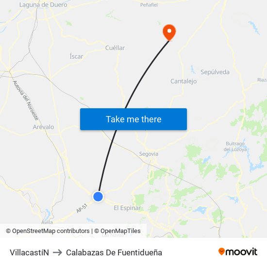 Villacastí­N to Calabazas De Fuentidueña map