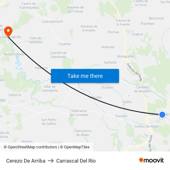 Cerezo De Arriba to Carrascal Del Río map