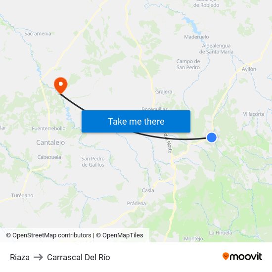 Riaza to Carrascal Del Río map