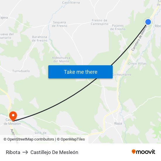 Ribota to Castillejo De Mesleón map