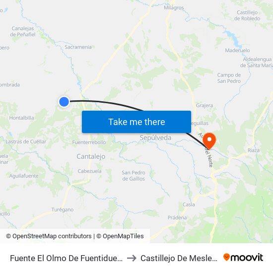 Fuente El Olmo De Fuentidueña to Castillejo De Mesleón map