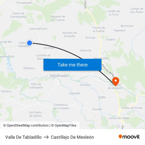 Valle De Tabladillo to Castillejo De Mesleón map