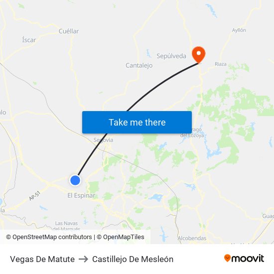 Vegas De Matute to Castillejo De Mesleón map