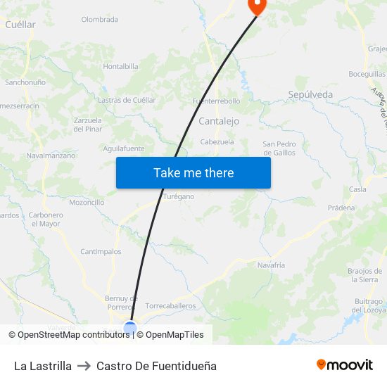 La Lastrilla to Castro De Fuentidueña map