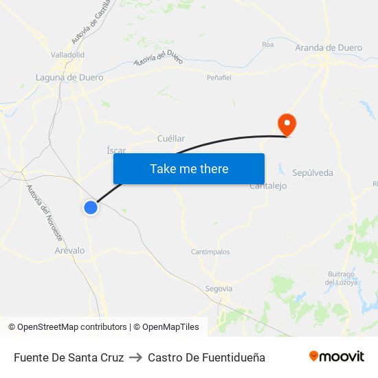 Fuente De Santa Cruz to Castro De Fuentidueña map