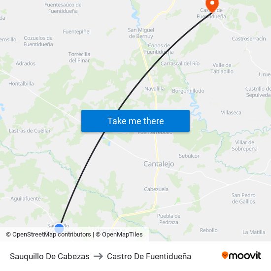 Sauquillo De Cabezas to Castro De Fuentidueña map
