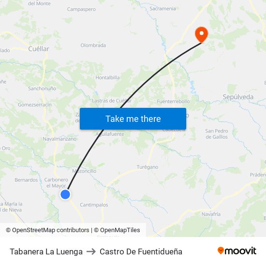 Tabanera La Luenga to Castro De Fuentidueña map