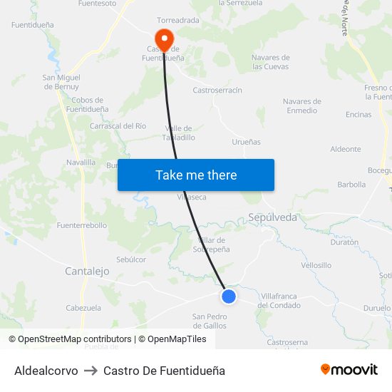 Aldealcorvo to Castro De Fuentidueña map