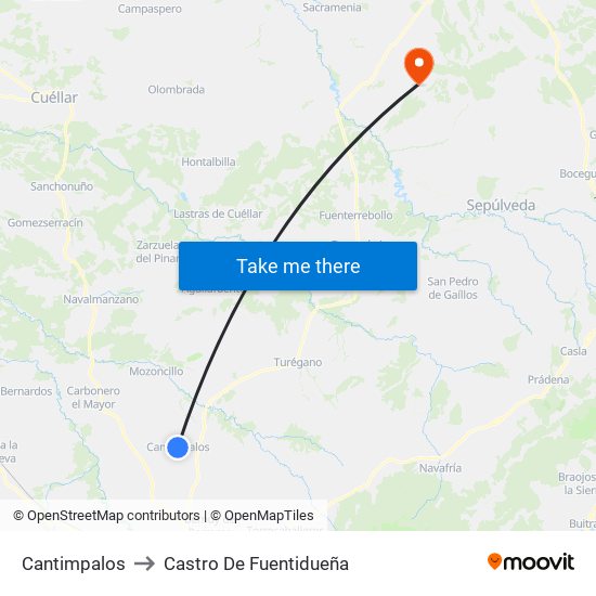 Cantimpalos to Castro De Fuentidueña map