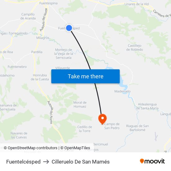 Fuentelcésped to Cilleruelo De San Mamés map