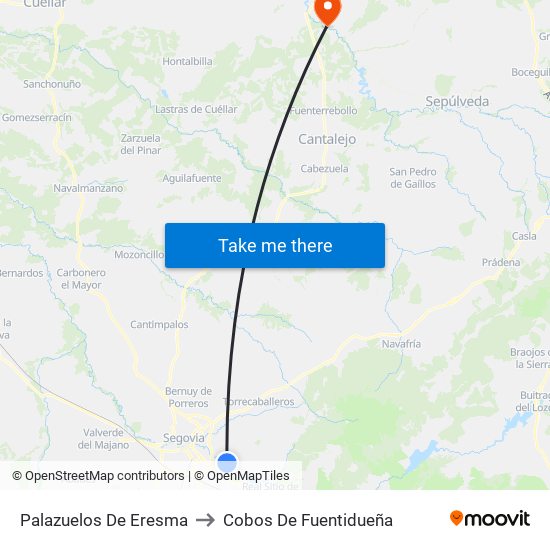 Palazuelos De Eresma to Cobos De Fuentidueña map