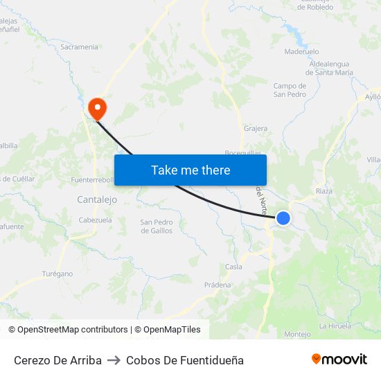 Cerezo De Arriba to Cobos De Fuentidueña map