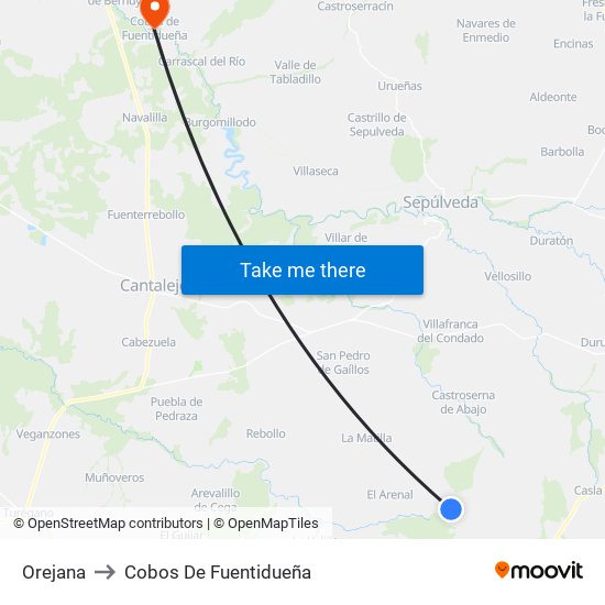 Orejana to Cobos De Fuentidueña map