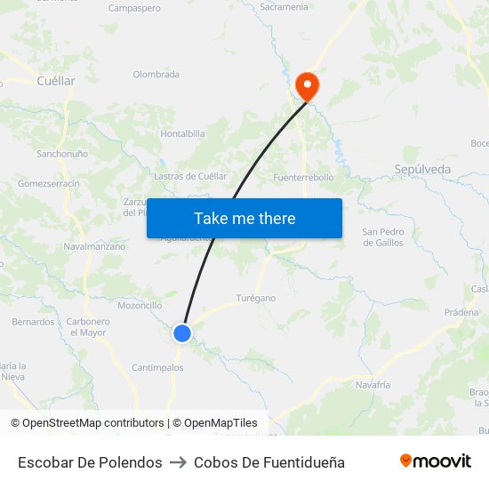 Escobar De Polendos to Cobos De Fuentidueña map